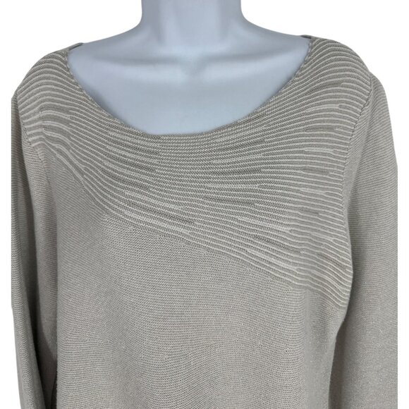 Chicos Taupe Textured Knit Scoop Neck Long Sleeve Lightweight Sweater Sz 3 US XL - Picture 2 of 10
